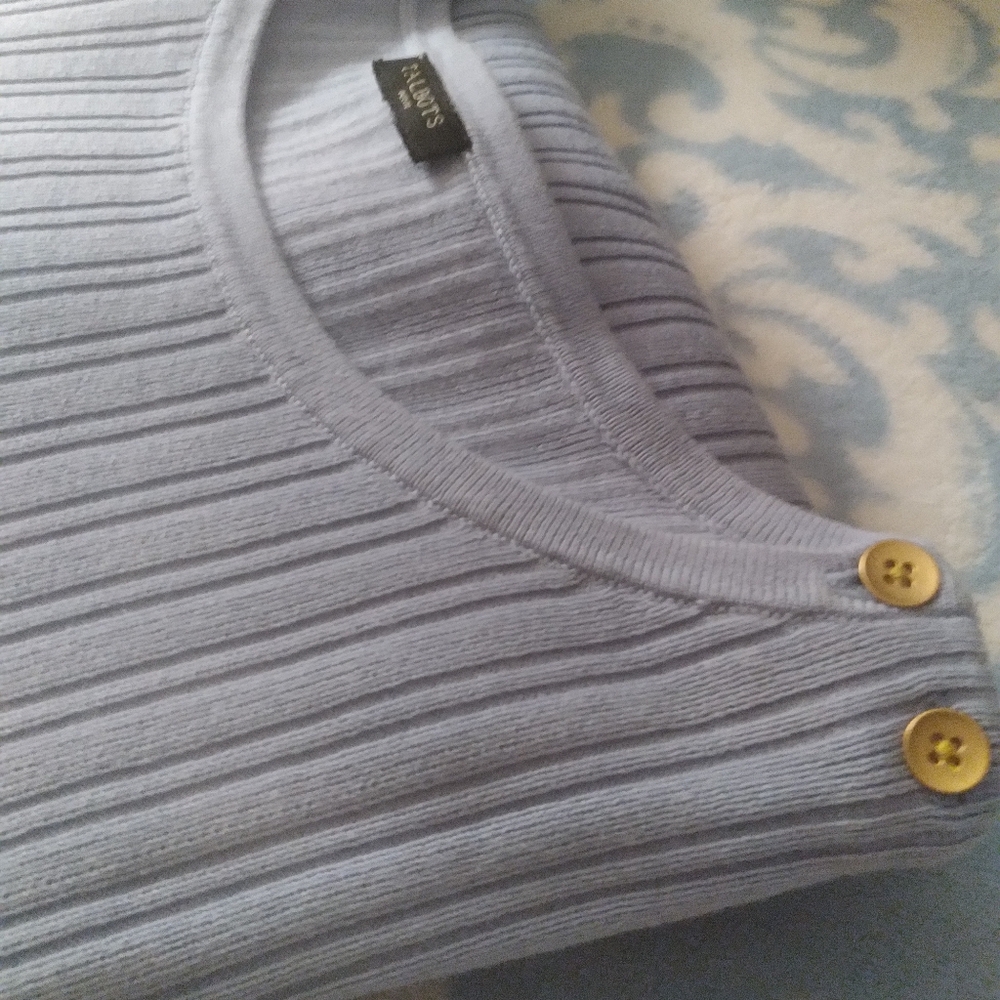 Talbot Petite Light Blue Ribbed Sweater Gold Button Details Closet Staple